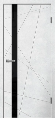 Дверь межкомнатная Сибирь Профиль Лайн LN02, цвет бетон светлый, пленка ПВХ, стекло черное