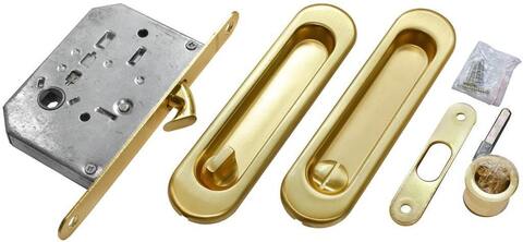 Комплект ручек овал для раздвижных дверей, с защелкой Морелли MHS150 WC SG, цвет золото матовое/ручка для раздвижных дверей, защелка сантехническая (гарантия - 12 месяцев)